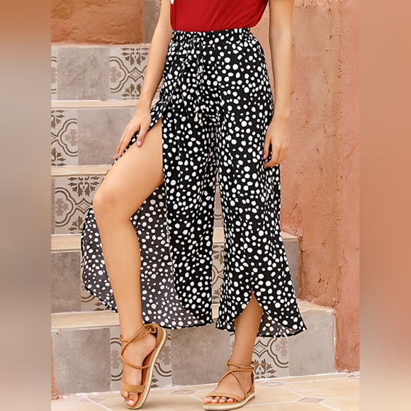 Perfee Slit Polka Dot Wide Leg Pants - Picture 8 of 10